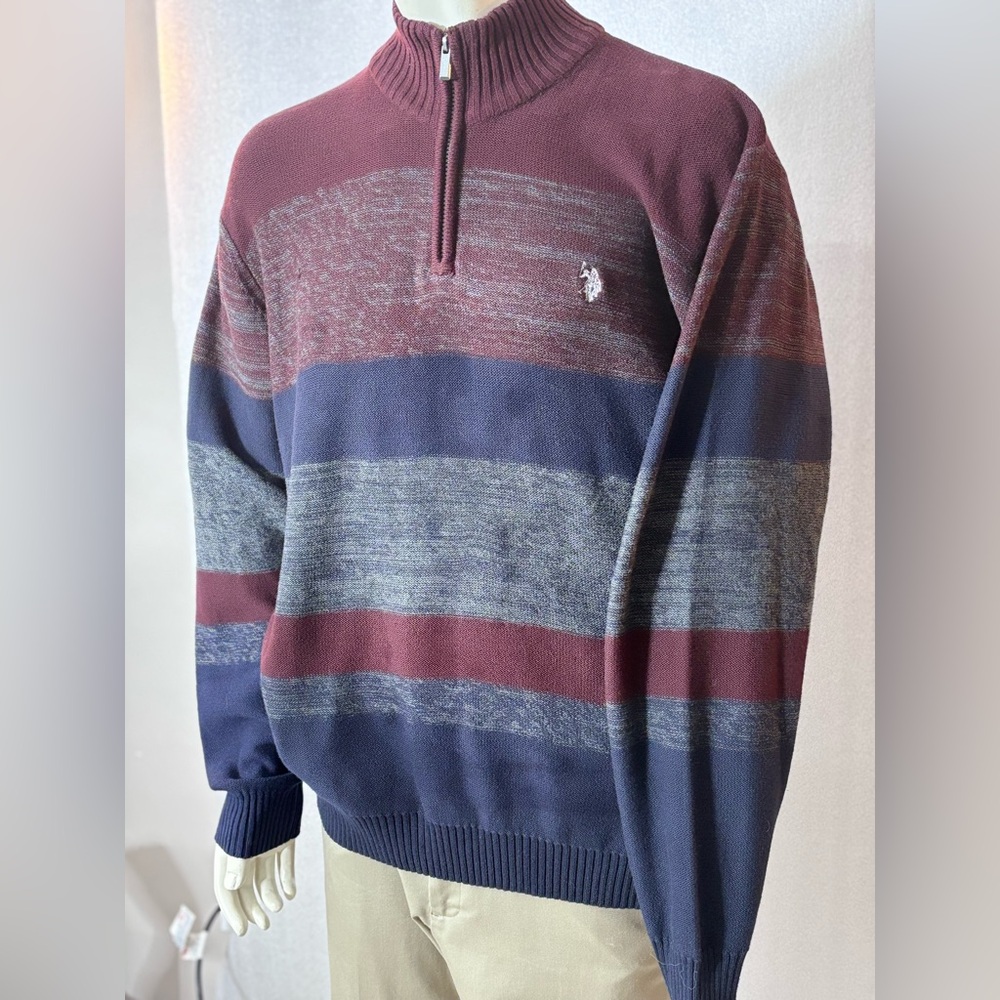 Polo Ralph Lauren Pullover Mens 2XL Classic Sangria Stripe NWT 1/4 Zip Sweater